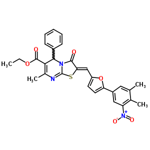 (2Z)-2-[[5-(3,4-二甲基-5-硝基苯基)-2-呋喃基]亚甲基]-7-甲基-3-氧代-5-苯基-5H-噻唑并[3,2-a]嘧啶-6-羧酸乙酯结构式_5818-99-5结构式