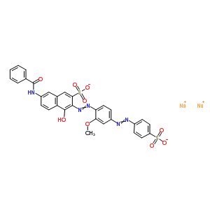 二钠7-(苯甲酰基氨基)-4-羟基-3-({2-甲氧基-4-[(4-磺酸苯基)偶氮]苯基}偶氮)-2-萘磺酸酯结构式_5873-27-8结构式