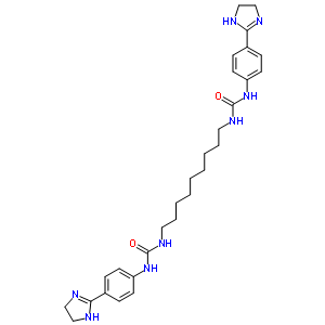 3-[4-(4,5-二氢-1H-咪唑-2-基)苯基]-1-[9-[[4-(4,5-二氢-1H-咪唑-2-基)苯基]氨基甲酰氨基]壬基]脲结构式_6199-47-9结构式