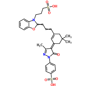 2-[3-[3-[1,5-二氢-3-甲基-5-氧代-1-(4-磺基苯基)-4H-吡唑-4-亚基]-5,5-二甲基环己-1-烯-1-基]丙-2-烯亚基]-2H-苯并恶唑-3-丙基磺酸结构式_63059-65-4结构式