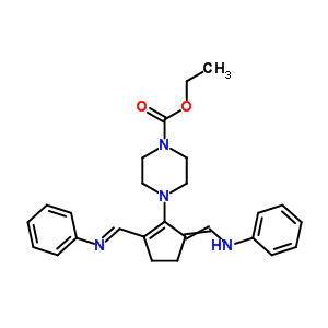 4-[5-[(苯基氨基)亚甲基]-2-[(苯基亚氨基)甲基]-1-环戊烯-1-基]-1-哌嗪羧酸乙酯结构式_63149-38-2结构式