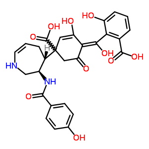 4-(2-羧基-6-羟基苯甲酰基)-3,5-二羟基-苯甲酸 (3R,4R)-六氢-3-[(4-羟基苯甲酰基)氨基]-1H-氮杂卓-4-基酯结构式_63590-19-2结构式