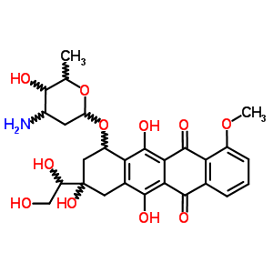 3-(1,2-二羟基乙基)-3,5,12-三羟基-10-甲氧基-6,11-二氧代-1,2,3,4,6,11-六氢-1-并四苯基3-氨基-2,3,6-三脱氧吡喃己糖苷结构式_63950-05-0结构式