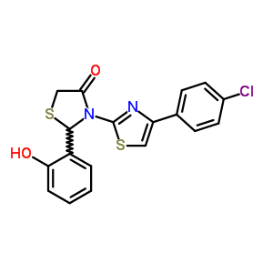 3-[4-(4-氯苯基)-1,3-噻唑-2-基]-2-(2-羟基苯基)噻唑啉-4-酮结构式_77204-01-4结构式