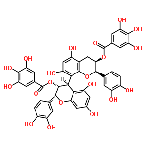 [(2R,3R,4R)-2-(3,4-二羟基苯基)-4-[(2R,3R)-2-(3,4-二羟基苯基)-5,7-二羟基-3-(3,4,5-三羟基苯甲酰基)氧基-色满-8-基]-5,7-二羟基-色满-3-基]3,4,5-三羟基苯甲酸酯结构式_79907-44-1结构式