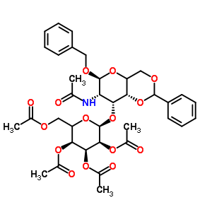 苄基2-乙酰氨基-2-脱氧-4,6-O-亚苄基-3-O-(2’,3’,4’,6’-四-O-乙酰基-beta-D-吡喃半乳糖基)-alpha-D-吡喃半乳糖苷结构式_86327-84-6结构式