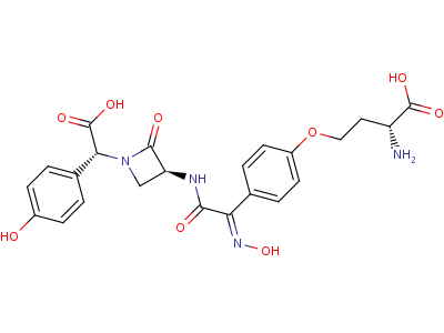 (2R)-2-氨基-4-[4-[N-羟基-C-[[(3S)-1-[(1R)-2-羟基-1-(4-羟基苯基)-2-氧代乙基]-2-氧代氮杂环丁-3-基]氨基甲酰]亚氨甲酰]苯氧基]丁酸结构式,39391-39-4结构式