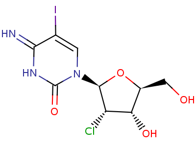 2(1H)-pyrimidinone, 1-(2-chloro-2-deoxy-.beta.-l-ribofuranosyl)-3,4-dihydro-4-imino-5-iodo- Structure,80791-94-2Structure