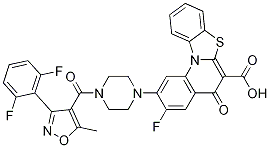 2-[4-[[3-(2,6-二氟苯基)-5-甲基-4-异噁唑基]羰基]-1-哌嗪基]-3-氟-5-氧代-5H-苯并噻唑[3,2-a]喹啉-6-羧酸结构式_1028202-96-1结构式