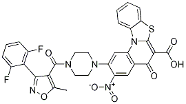 5H-Benzothiazolo[3,2-a] quinoline-6-carboxylic acid, 2-[4-[[3-(2,6-difluorophenyl)-5-methyl-4-isoxazolyl]carbonyl]-1-piperazinyl]-3-nitro-5-oxo- Structure,1028202-97-2Structure