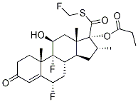 (6alpha,8Xi,11beta,14Xi,16alpha,17alpha)-6,9-二氟-17-{[(氟甲基)硫基]羰基}-11-羟基-16-甲基-3-氧代雄甾-4-烯-17-基丙酸酯结构式_105613-90-9结构式