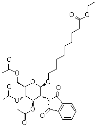 8-乙氧羰基辛基-(3,4,6-三-O-乙酰基-2-脱氧-2-邻苯二甲酰亚胺基-beta-D-吡喃葡萄糖苷结构式_106445-23-2结构式