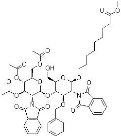 8-甲氧基羰基辛基-2-脱氧-2-邻苯二甲酰亚氨基-3-o-苄基-4-o-(3,4,6-三-o-乙酰基-2-脱氧-2-邻苯二甲酰亚氨基-β-d-吡喃葡萄糖)-β-d-吡喃葡萄糖苷结构式_106445-30-1结构式