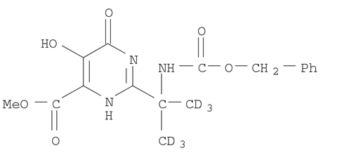 2-[2-(苄氧基羰基氨基)-(1,3-d6-丙烷)-2-基]-5-羟基-6-氧代-1,6-二氢嘧啶-4-羧酸甲酯结构式_1100750-73-9结构式