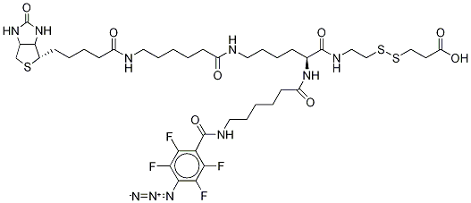 2-{N2-[N6-(4-叠氮基-2,3,5,6-四氟苯甲酰基)-6-氨基己酰]-N6-(6-生物素酰胺基己酰)-L-赖氨酰酰胺基}]乙基2-羧基乙基二硫醚结构式_1217773-33-5结构式