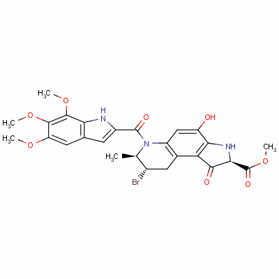 Methyl (2r,7r,8s)-8-bromo-4-hydroxy-7-methyl-1-oxo-6-(5,6,7-trimethoxy1h-indole-2-carbonyl)-3,7,8,9-tetrahydro-2h-pyrido[3,2-e]indole-2-carboxylate Structure,124325-93-5Structure