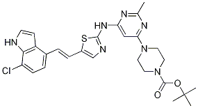 4-(6-((5-(2-(7-氯-1H-吲哚-4-基)乙烯基)噻唑-2-基)氨基)-2-甲基嘧啶-4-基)哌嗪-1-羧酸叔丁酯结构式_1245652-85-0结构式