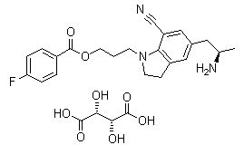 (R)-3-(5-(2-aminopropyl)-7-cyanoindolin-1-yl)propyl 4-fluorobenzoate (2r,3r)-2,3-dihydroxysuccinate Structure,1277178-53-6Structure