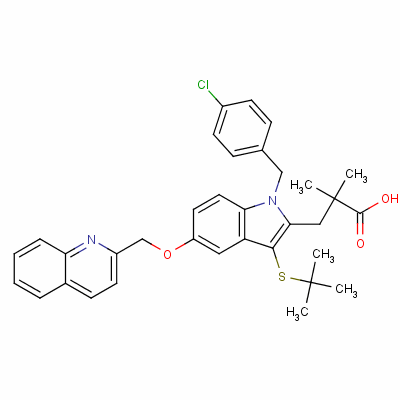 1-[(4-Chlorophenyl)methyl]-3-[(1,1-dimethylethyl)thio]-α,α-dimethyl-5-(2-quinolinylmethoxy)-1h-indole-2-propanoic acid Structure,136668-42-3Structure