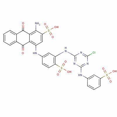 2-Anthracenesulfonic acid, 1-amino-4-[[3-[[4-chloro-6-[(3-sulfophenyl)amino]-1,3,5-triazin-2-yl]amino ]-4-sulfophenyl]amino]-9,10-dihydro-9,10-dioxo- Structure,16823-51-1Structure