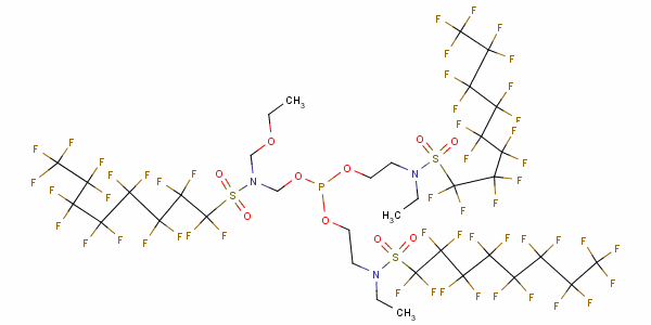 三[N-乙基-1,1,2,2,3,3,4,4,5,5,6,6,7,7,8,8,8-十七氟-N-(2-羟基乙基)-1-辛烷磺酰胺]磷酸酯结构式_2250-98-8结构式