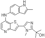 2-(1-甲基-5-(7-(2-甲基-1H-吲哚-5-基氨基)噻吩并[3,2-b]吡啶-2-基)-1H-咪唑-2-基)丙烷-2-醇结构式_225382-64-9结构式