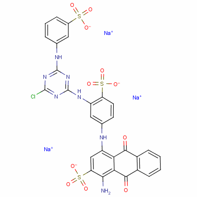 1-氨基-4-[[3-[[4-氯-6-[(3-硫苯基)氨基]-1,3,5-噻嗪-2-基]氨基]-4-硫苯基]氨基]-9,10-二氢-9,10-二氧代-2-蒽磺酸三钠结构式_23422-12-0结构式