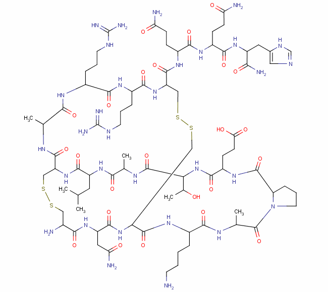 CYS-ASN-CYS-LYS-ALA-PRO-GLU-THR-ALA-LEU-CYS-ALA-ARG-ARG-CYS-GLN-GLN-HIS-NH2(二硫化物 BRIDGE:CYS1-CYS11, CYS3-CYS15)结构式_24345-16-2结构式