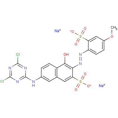 7-[(4,6-二氯-1,3,5-噻嗪-2-基)氨基]-4-羟基-3-[(4-甲氧基-2-硫苯基)氮杂]-2-萘磺酸二钠结构式_25489-36-5结构式