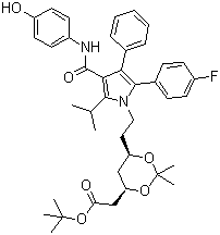 2-((4r,6r)-6-(2-(2-(4- 氟苯基)-4-(4- 羟基苯基氨基甲酰)-5-异丙基-3- 苯基-1H-吡咯-1-基)乙基)-2,2- 二甲基-1,3-二噁-4-基)乙酸叔丁酯结构式_265989-36-4结构式