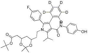 (6-{2-[2-(4-氟苯基)-4-(4-羟基-苯基氨基甲酰)-5-异丙基-3-苯基-d5-吡咯-1-基]-乙基}-2,2-二甲基-[1,3]-二噁烷-4-基)-乙酸叔丁酯结构式_265989-38-6结构式