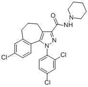 8-氯-1-(2,4-二氯苯基)-N-(1-哌啶基)-1,4,5,6-四氢苯并[6,7]环庚并[1,2-c]吡唑-3-甲酰胺结构式_494844-07-4结构式