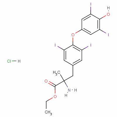 Ethyl o-(4-hydroxy-3,5-diiodophenyl)-3,5-diiodo-alpha-methyl-dl-tyrosinate hydrochloride Structure,55327-22-5Structure