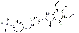 1H-purine-2,6-dione, 3-ethyl-3,7-dihydro-1-propyl-8-[1-[[6-(trifluoromethyl)-3-pyridinyl]methyl]- 1h-pyrazol-4-yl]- Structure,631914-03-9Structure