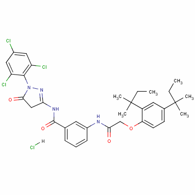 3-[[[2,4-双(叔戊基)苯氧基]乙酰基]氨基]-N-[4,5-二氢-5-氧代-1-(2,4,6-三氯苯基)-1H-吡唑-3-基]苯甲酰胺盐酸盐结构式_63217-46-9结构式