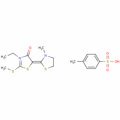 3-乙基-4,5-二氢-5-(3-甲基噻唑烷-2-亚基)-2-(甲硫基)-4-氧代噻唑鎓对甲苯磺酸盐结构式_63870-47-3结构式