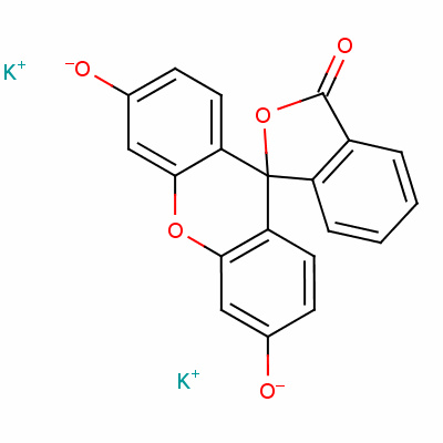 Dipotassium fluorescein 9’-[9h]xanthen]-3-one, 3’,6’-dihydroxy-spiro[isobenzofuran-1(3h dipotassium uranine Structure,6417-85-2Structure