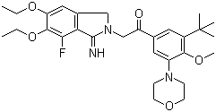 2-(5,6-二乙氧基-7-氟-1,3-二氢-1-亚氨基-2H-异吲哚-2-基)-1-[3-(1,1-二甲基乙基)-4-甲氧基-5-(4-吗啉)苯基]乙酮结构式_751475-53-3结构式