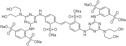 Hexasodium 2-[[4-(bis(2-hydroxyethyl)amino)-6-[[4-[(e)-2-[4-[[4-(bis(2-hydroxyethyl)amino)-6-[(2,5-disulfonatophenyl)amino]-1,3,5-triazin-2-yl]amino]-2-sulfonato-phenyl]ethenyl]-3-sulfonato-phenyl]a Structure,76482-78-5Structure