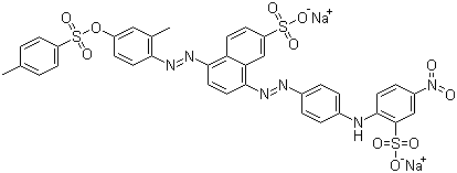 5(or 8)-[[3-甲基-4-[[(4-甲基苯基) 磺酰基]氧基]苯基]氮杂]-8(or 5)-[[4-[(4-硝基-2-硫苯基)氨基]苯基]氮杂]-2-萘磺酸结构式_8003-88-1结构式