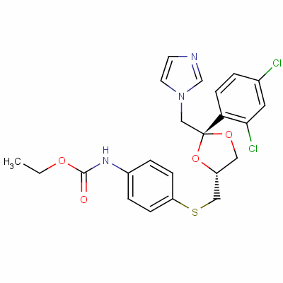 (+/-)-乙基顺式-[4-[[2-(2,4-二氯苯基)-2-(1H-咪唑-1-基甲基)-1,3-二氧杂烷-4-基]-甲基硫代]苯基]-氨基甲酸酯盐酸盐结构式_84697-22-3结构式