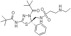 (-)-N-[4-(2,2-二甲基丙酰基)-5-[[2-(乙基氨基)乙烷磺酰胺]甲基]-5-苯基-4,5-二氢-1,3,4-噻二唑-2-基]-2,2-二甲基丙酰胺结构式_910634-41-2结构式