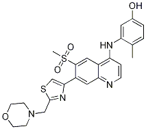 4-甲基-3-[[6-(甲基磺酰基)-7-[2-(4-吗啉甲基)-4-噻唑]-4-喹啉]氨基]苯酚结构式_955879-81-9结构式