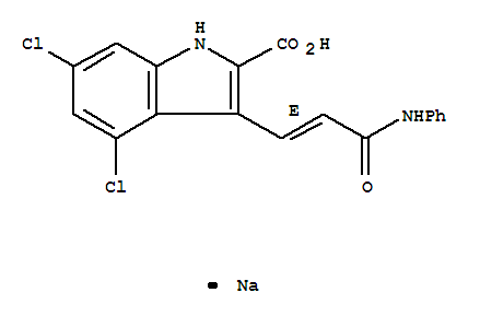 钠3-[(1E)-3-苯胺基-3-氧代-1-丙烯-1-基]-4,6-二氯-1H-吲哚-2-羧酸酯结构式_153436-38-5结构式