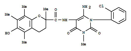  n-[6-氨基-1-(2-氯苯基)-1,2,3,4-四氢-3-甲基-2,4-二氧代-5-嘧啶]-3,4-二氢-6-羟基-2,5,7,8-2H-1-苯并吡喃-2-羧酰胺结构式_204980-84-7结构式