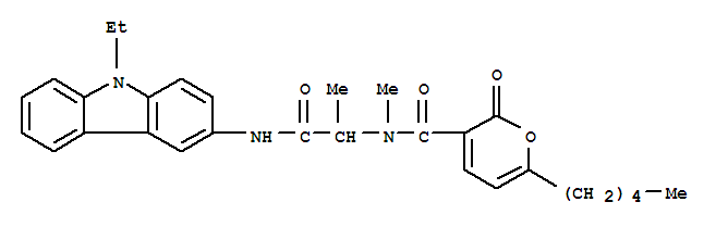 (9ci)-n-[2-[(9-乙基-9h-咔唑-3-基)氨基]-1-甲基-2-氧代乙基]-n-甲基-2-氧代-6-戊基-2H-吡喃-3-羧酰胺结构式_258278-03-4结构式