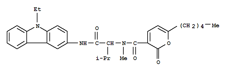 (9ci)-n-[1-[[(9-乙基-9h-咔唑-3-基)氨基]羰基]-2-甲基丙基]-n-甲基-2-氧代-6-戊基-2H-吡喃-3-羧酰胺结构式_258278-07-8结构式