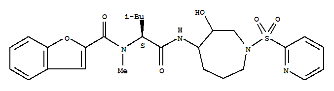 (9ci)-n-[(1s)-1-[[[六氢-3-羟基-1-(2-吡啶磺酰基)-1H-氮杂革-4-基]氨基]羰基]-3-甲基丁基]-n-甲基-2-苯并呋喃羧酰胺结构式_281220-07-3结构式