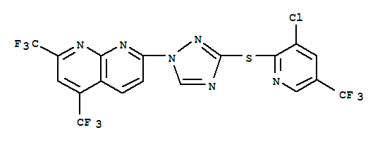 (9ci)-7-[3-[[3-氯-5-(三氟甲基)-2-吡啶]硫代]-1H-1,2,4-噻唑-1-基]-2,4-双(三氟甲基)-1,8-萘啶结构式_303151-86-2结构式