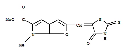 6-甲基-2-[(4-氧代-2-硫氧代-5-噻唑啉基)甲基]-6H-呋喃并[2,3-B]吡咯-5-羧酸甲酯结构式_315665-37-3结构式